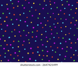 Motif harmonieux à pois de crayon. Texture de polkadot doodle mignon. Couleur dessinée à la main, arrière-plan grattage de forme ronde. Bébé enfants motif harmonieux. Illustration vectorielle isolée sur fond bleu.