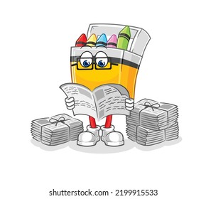 el crayon leyó caricatura del periódico. vector de caracteres