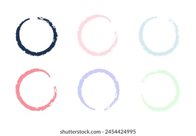 Crayon round vector set. Hand drawn rough circle scribble effect line. Pastel color chalk brush stroke frame. Scribble hand drawn grunge doodle color circle set. Highlight for social media stories