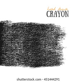 Crayon scribble texture. Wax pastel spot. Pencil Hand painted grunge chalk banner. Black on white. Vector background.