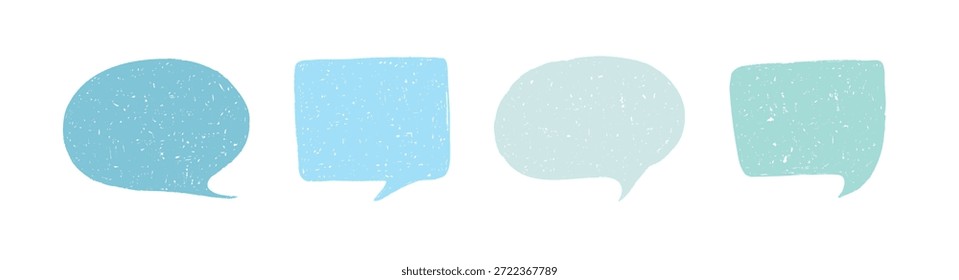 Conjunto de creyones con burbujas de discurso con espacios en blanco para texto. colección Abstractas con diferentes cuadros de texto de Formas, lindas nubes de diálogo con textura de carbón, ilustración plana de Vector