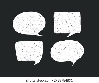 Conjunto de creyones con burbujas de discurso con espacios en blanco para texto. colección Abstractas con diferentes cuadros de texto de Formas, lindas nubes de diálogo con textura de carbón, ilustración plana de Vector