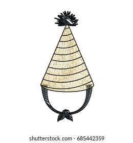 crayon silhouette of hand drawing yellow pixel party hat costume accesory vector illustration