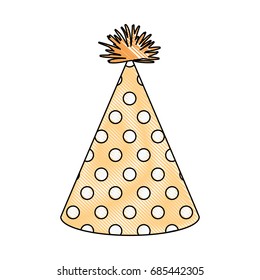crayon silhouette of light yellow color party hat with several dots decoratives vector illustration