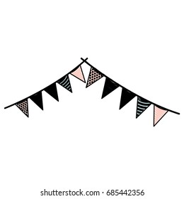 crayon silhouette of multicolored decorative pair of pennants party hanging vector illustration
