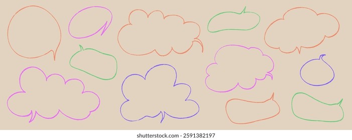 Crayon speech balloon for text or drawn. Bright color speech bubble for dialog. Crayon balloon with texture chalk. Vector illustration