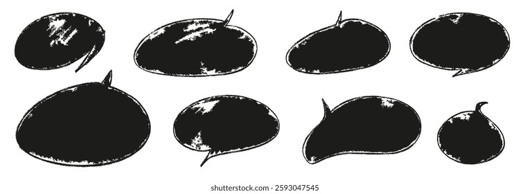 Crayon speech balloon for text or drawn. Black color speech bubble for dialog. Crayon balloon with texture chalk. Vector illustration