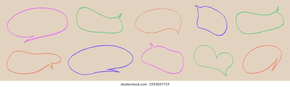Crayon speech balloon for text or drawn. Bright color speech bubble for dialog. Crayon balloon with texture chalk. Vector illustration