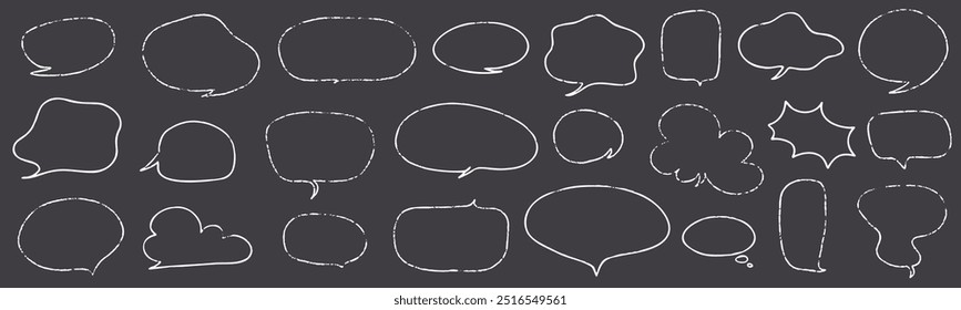 Crayon speech bubble children set. Round, cloud and star frame for text. Chalk texture dialog speech balloon. Crayon bubble for talk and children comic design. Vector illustration
