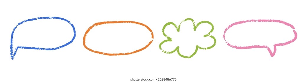 Crayon speech bubble frame. Hand drawn chalk pencil dialog balloon. Text box, vector clouds for speak 