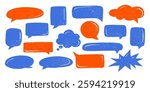 Crayon Speech Bubble Frame. Vector Chalk Talk Balloon. Text Box Doodle Set. Colorful Dialog Chat Illustrations.