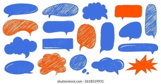 Crayon Speech Bubble Frame. Vector Chalk Talk Balloon. Text Box Doodle Set. Colorful Dialog Chat Illustrations.