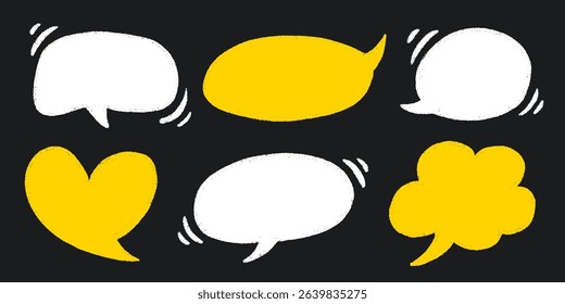 Crayon Speech Bubble Frames. Vector Chalk Talk Balloon. Text Box Doodle Set. Colorful Dialog Chat Illustrations.