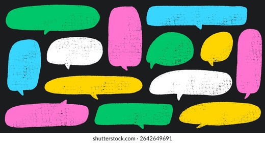 Crayon Speech Bubble Frames. Vector Chalk Talk Balloon. Text Box Doodle Set. Colorful Dialog Chat Illustrations.