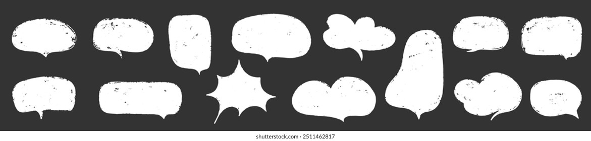 Crayon speech bubble set. Round, cloud and star frame for text. Chalk texture speech dialog balloon. Crayon bubble for talk and comic design. Vector illustration