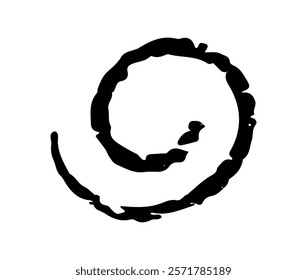 Crayon spiral, chalk spring, handdrawn coil icon. Doodle charcoal vector flexible line for your design. Single element on white background