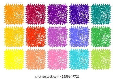 Crayon square frame set. Color paint shapes with brush texture. Pastel crayon box in rainbow color on paper background. Cute vector square frame with pencil stroke. Rainbow palette in pattern abstract