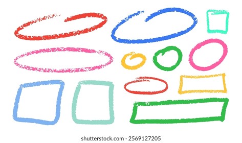 Crayon Square Shapes Vector Set. Chalk Scribble Rectangle Highlight Collection. Colorful Hand Drawn Brush Texture Dialogue Text Frames. Pencil Emphasis Elements Charcoal Doodle Balloons Bundle
