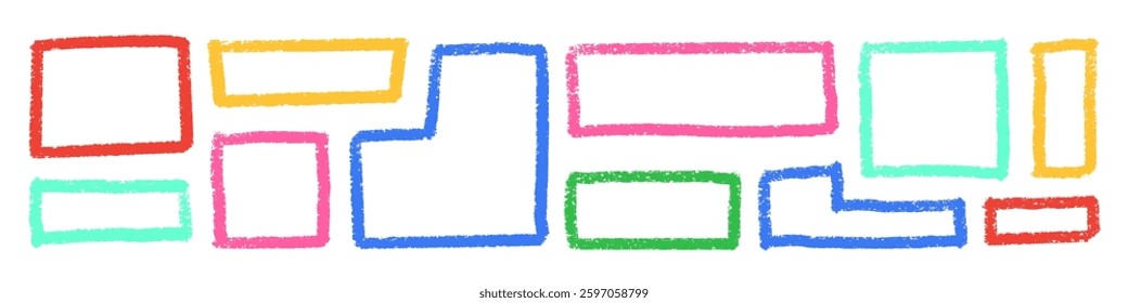 Crayon Square Shapes Vector Set. Chalk Scribble Rectangle Highlight Collection. Colorful Hand Drawn Brush Texture Dialogue Text Frames. Pencil Emphasis Elements Charcoal Doodle Balloons Bundle