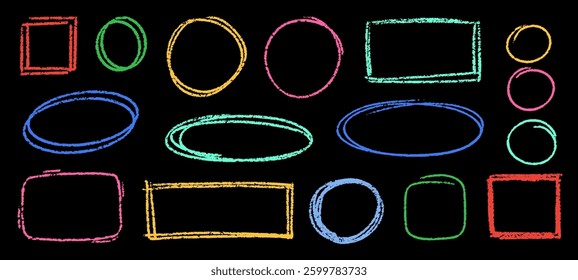Crayon Square Shapes Vector Set. Chalk Scribble Rectangle Highlight Collection. Colorful Hand Drawn Brush Texture Dialogue Text Frames. Pencil Emphasis Elements Charcoal Doodle Balloons Bundle