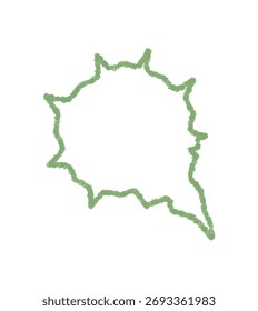 Crayon squiggle speech balloon with outline and sketch style. Talk bubble for chat and quote, round message for conversation. Green abstract form in hand drawn rough texture.
