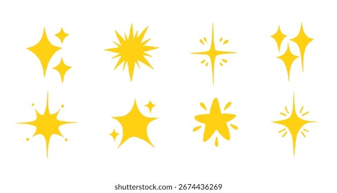 Crayon Star Doodle Set en estilo dibujado a mano. Incluye estrellas de chispa, motivos celestes y Formas de tiza infantil para Diseños espaciales lindos o Ilustraciones mágicas.