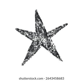 Crayon star drawing. Doodle chalk star symbol. Hand drawn childish pastel design element. Crayon texture shine. Pencil sketch twinkle icon. Vector illustration on white background.
