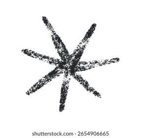 Estrela de giz de cera. Símbolo de estrela de giz Doodle. Elemento de desenho de pastel infantil desenhado à mão. Brilho de textura Crayon. Ícone de desenho a lápis pisca. Ilustração vetorial sobre fundo branco.