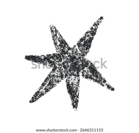 Crayon star drawing. Doodle chalk star symbol. Hand drawn childish pastel design element. Crayon texture shine. Pencil sketch twinkle icon. Vector illustration on white background.