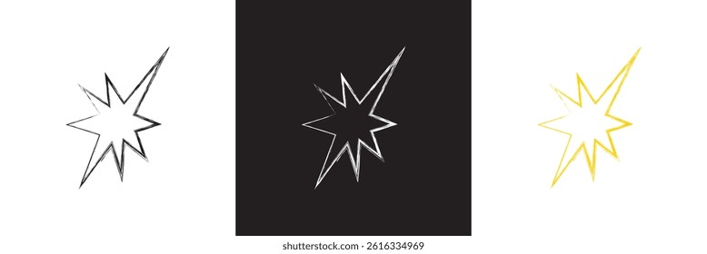 Crayon star shape, hand drawn pencil line doodle pattern.  Vector for websites, mobile interfaces, presentations, banner, visual branding etc. Vector illustration. EPS 10