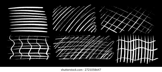 Mit den Pinselstrichen und -markierungen wird ein loses Rasterlayout mit Rasterstruktur erstellt, bei dem Elemente aus einem Doodle-Muster und Mustertexturen in einem handgezeichneten Stil kombiniert werden.