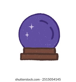 DIGITALE ZEICHNUNG IM CRAYON-STIL, VIOLETTER KRISTALLBALL AUF HOLZGRUNDLAGE