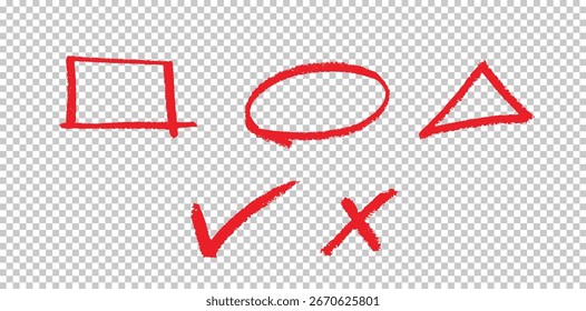 Crayon style elements. Vector illustration. Isolated on transparent background