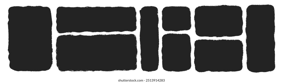 Conjunto de cuadros de texto de escritura a mano de estilo de lápiz. Marco de nota áspero con textura de tiza. Ilustración vectorial de croquis.