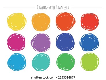 Crayon style round frame set. Vector data.