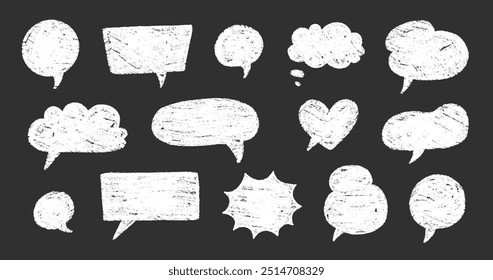 Crayon talk speech balloon frame doodle vector. Hand drawn crayon doodle speech cloud bubble set. Chalk texture sketch text talk cloud balloon frame background. Vector illustration.