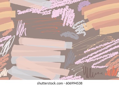 Crayon textured doodles and marker brush.Abstract seamless pattern. Universal bright background for greeting cards, invitations. Had drawn ink and marker watercolor texture.