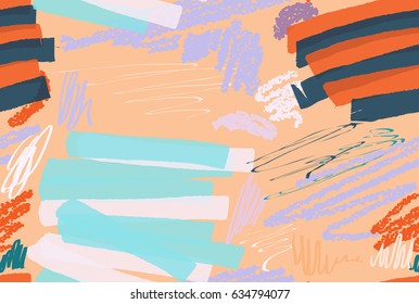 Crayon textured doodles and marker brush.Abstract seamless pattern. Universal bright background for greeting cards, invitations. Had drawn ink and marker watercolor texture.