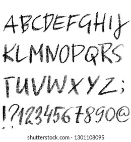 Crayon textured font. Grunge script on white background. Vector calligraphy illustration.