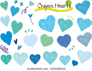 Crayon touch blue heart icon frame illustration set