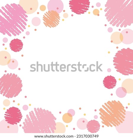 Crayon touch hand-drawn circles and pop pink polka dot square background