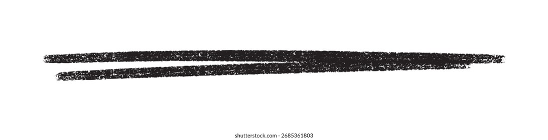 Crayon sublinhado com textura preta áspera para ênfase de texto e decoração desenhada à mão. Dois traçados horizontais paralelos com acabamento granulado para marcação de documento ou realce artístico.