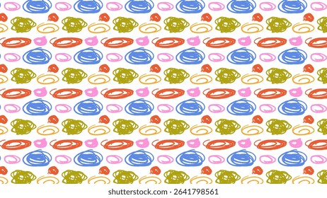 Crayon underline seamless pattern  repeating background made of colorful hand-drawn crayon underlines. Includes wavy, straight, zigzag, and scribbled strokes in multiple bright shades. 
