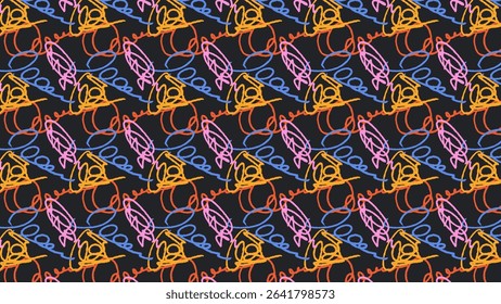 Crayon underline seamless pattern  repeating background made of colorful hand-drawn crayon underlines. Includes wavy, straight, zigzag, and scribbled strokes in multiple bright shades. 