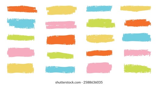 Crayon underline set. Color children underlines, brush stroke, lines of pencil. Hand drawn kids abstract collection for sketch, chalk texture. Isolated vector illustration.