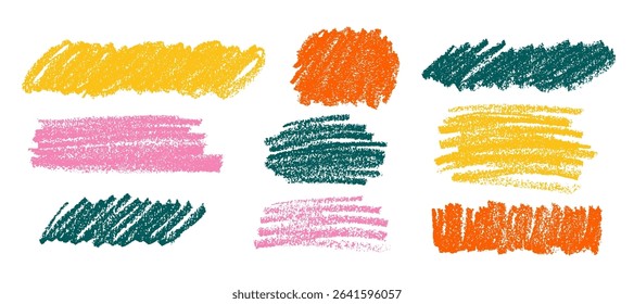 Crayon underline shapes. Chalk childish hand drawn stains. Pencil vector rectangle texture, brush scribble effect