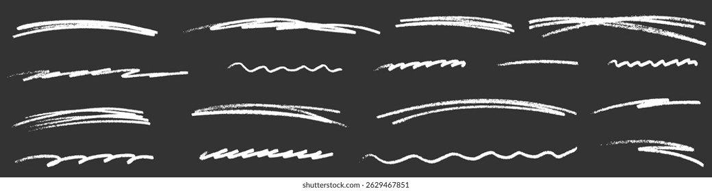 Crayon underline texture stripe on black background. Line for underline text with crayon brush. Scribble simple vector illustration