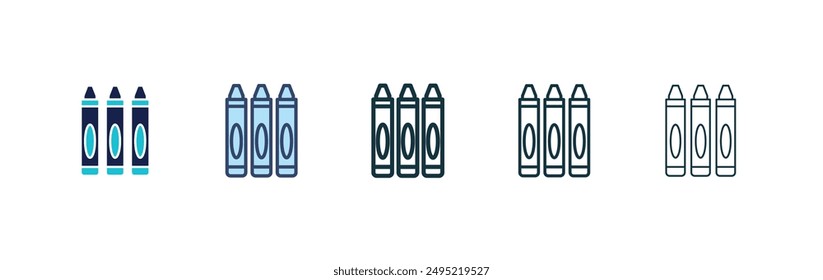 Crayon vector icon set black filled and outlined style.