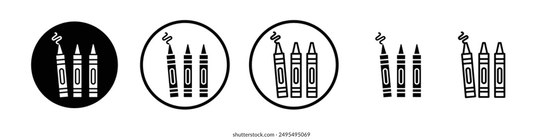 Crayon vector icon set in black and white color.