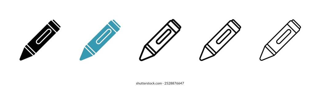 Crayon vector icon set in black and blue colors.